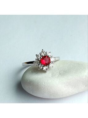 Lab Created Ruby CZ Halo Ring size 7